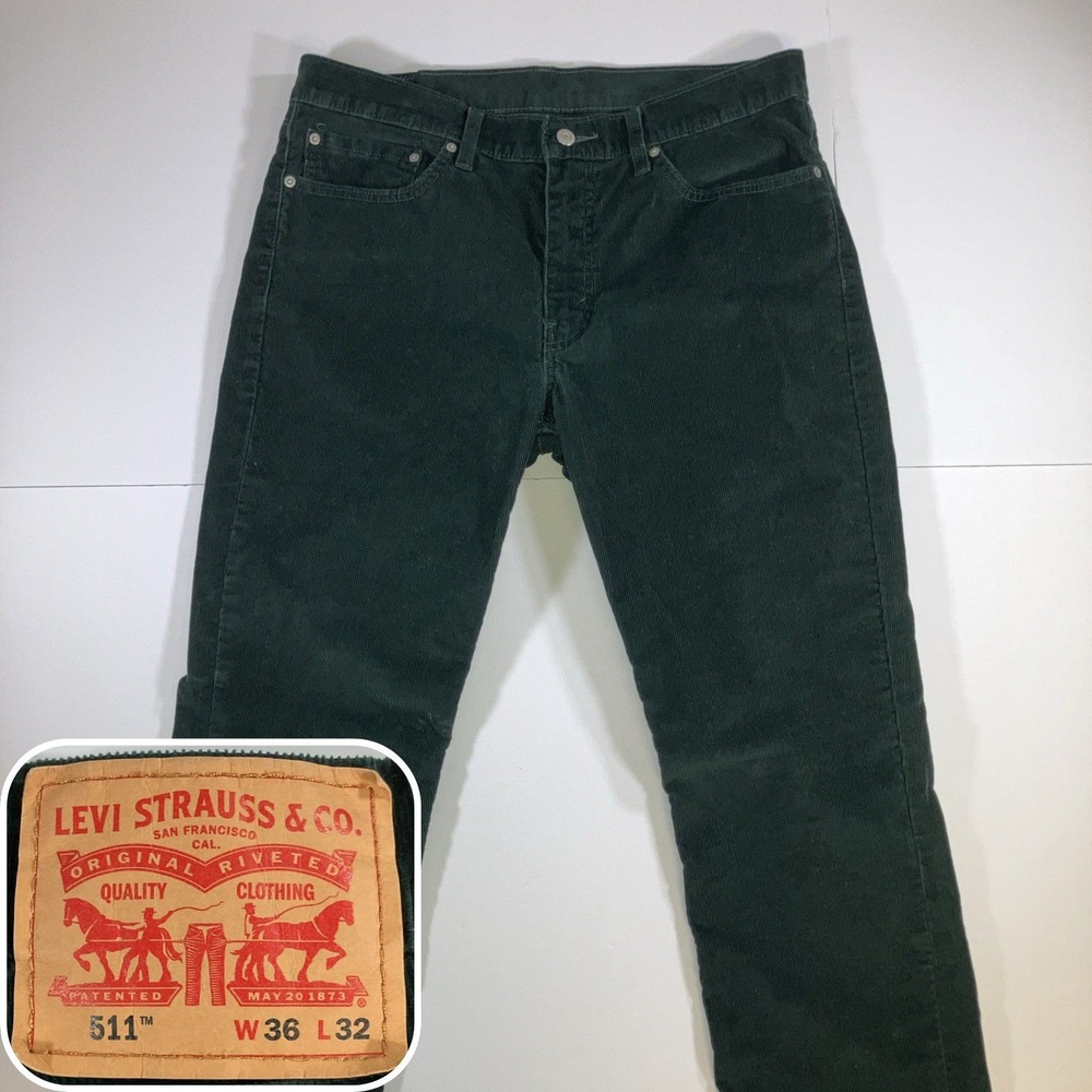 Levi's 511 Corduroy Pants Mens 36x32 Forest Green Slim Fit Stretch